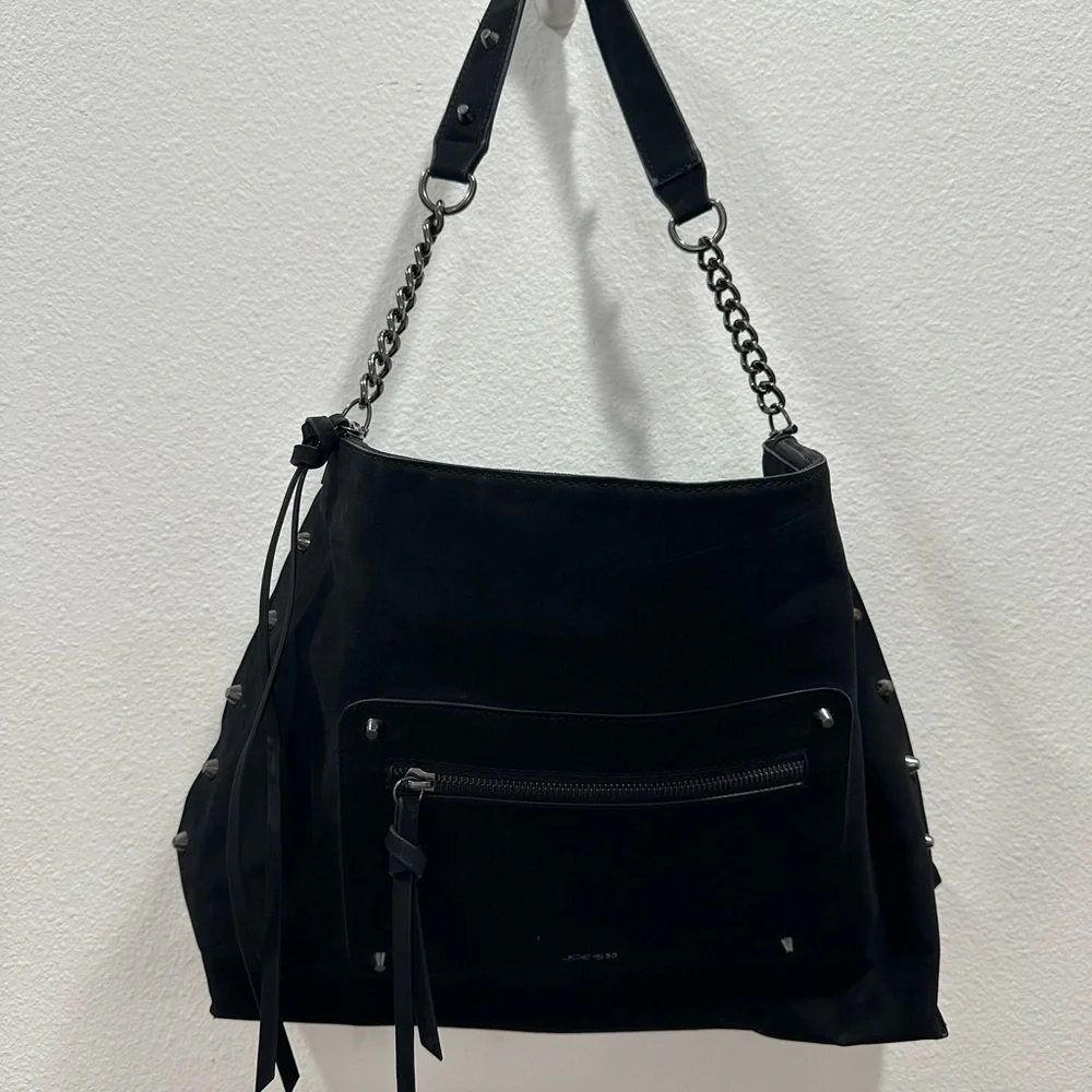Joe’s Jeans black suede studded handbag purse satchel